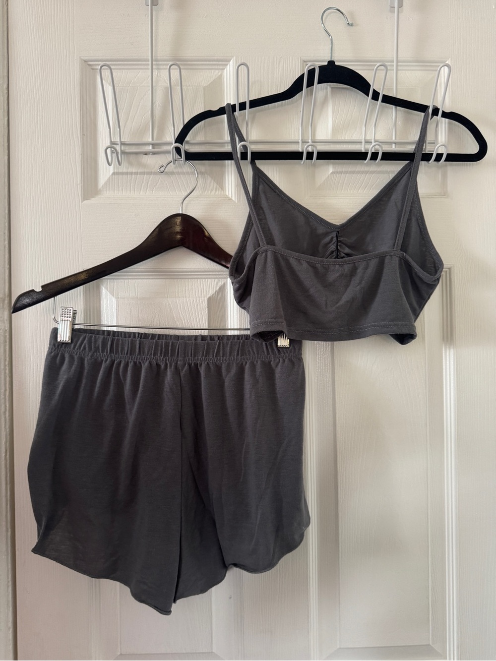 Charcoal Ruched Cropped Tank & Drawstring Short Lounge/PJ Set - Picture 2 of 2